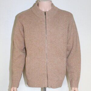 Vintage 80s L.L. Bean Tan Shetland Wool Full Zip Sweater Pockets Men's L Reg